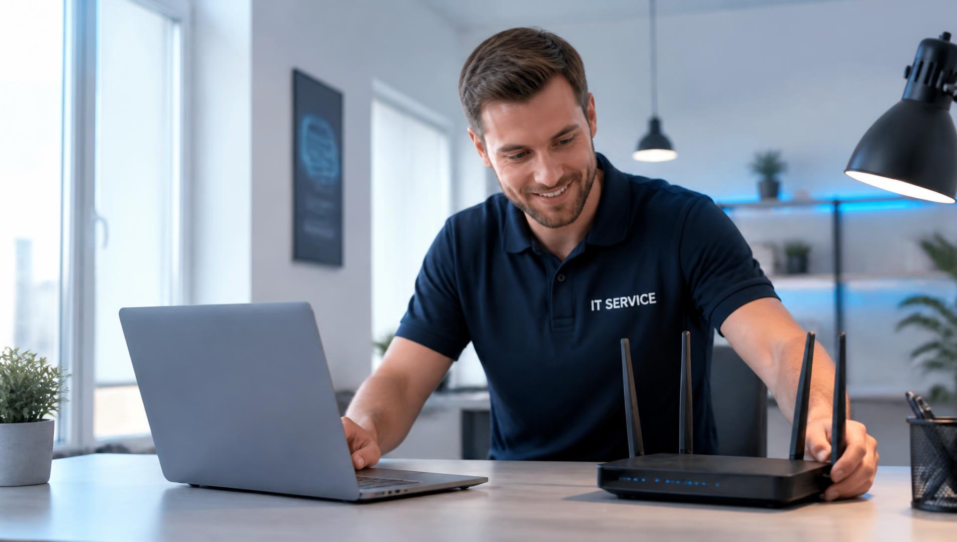 IT-tekniker hjälper en kund med datorn hemma